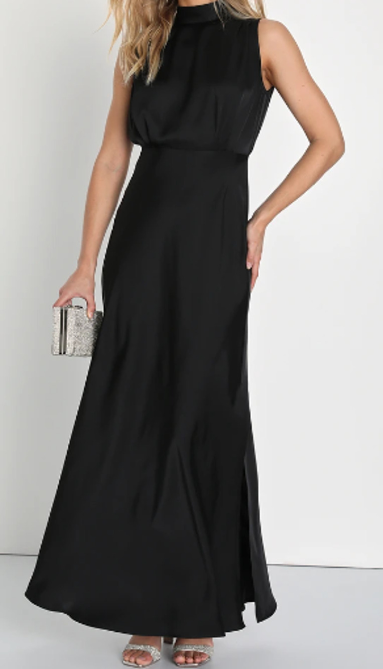 LULU'S SZ XS Black Classic Elegance Sleeveless Mock Neck Maxi Party Dress NW B35